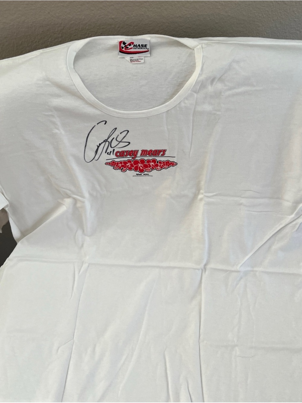 Chase Authentics White Tee Casey Mears autographed